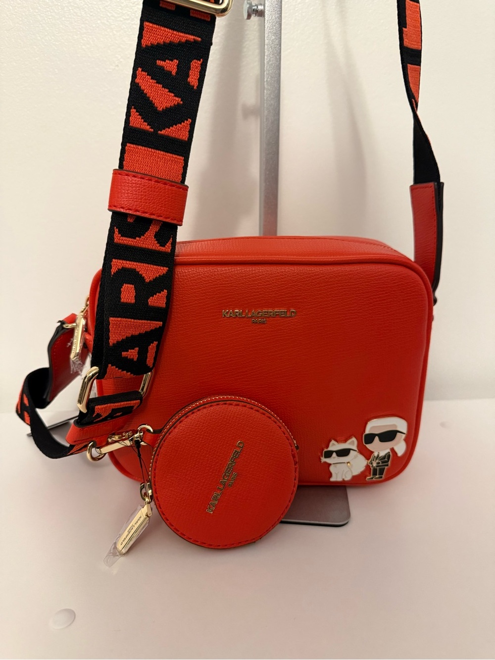 Karl Lagerfeld Orange Crossbody Bag with Logo Strap and Coin Pouch NWT
